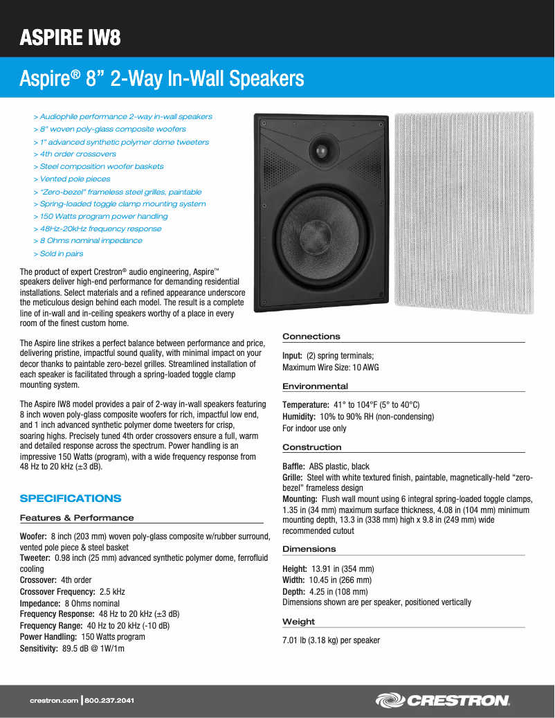Page n°1 - Manuel utilisateur Crestron Aspire IW8-W-T