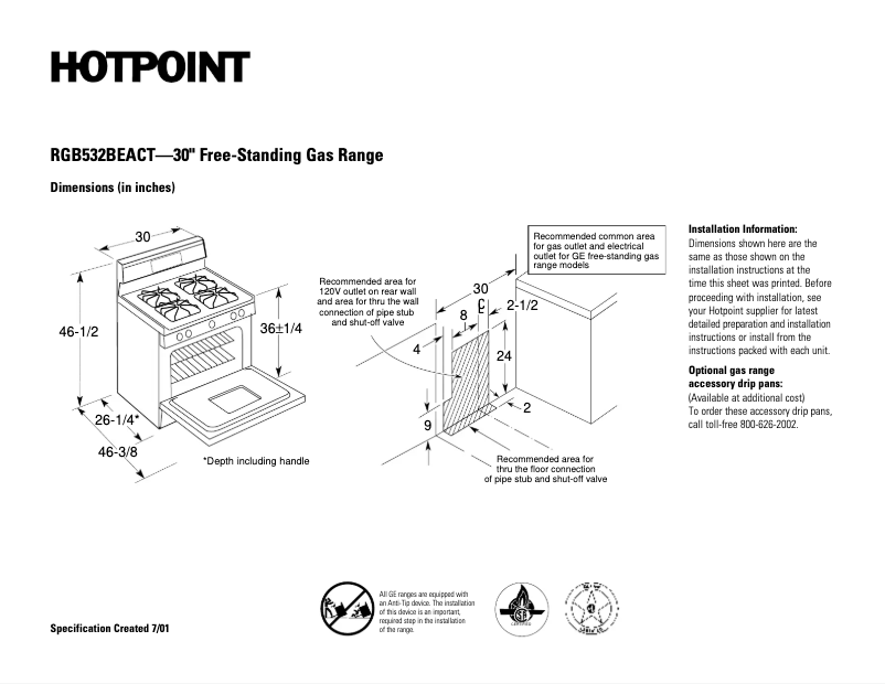 Page 1 de la notice Fiche technique Hotpoint RGB532BEACT
