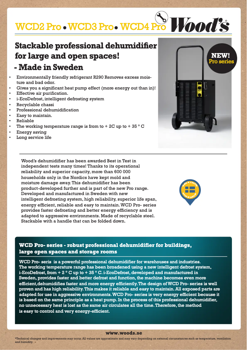 Page 1 de la notice Fiche technique Wood's WCD4 Pro