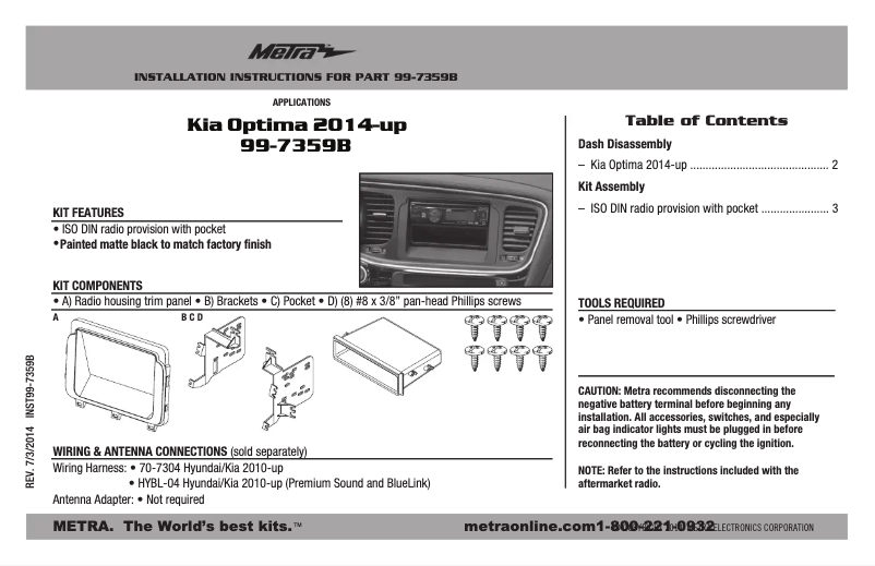 Page 1 of the manual Instruction Manual Metra 99-7359B