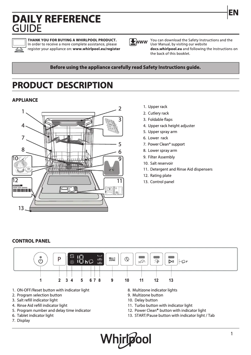 Page 1 de la notice Manuel utilisateur Whirlpool WIC 3C33 PFE UK