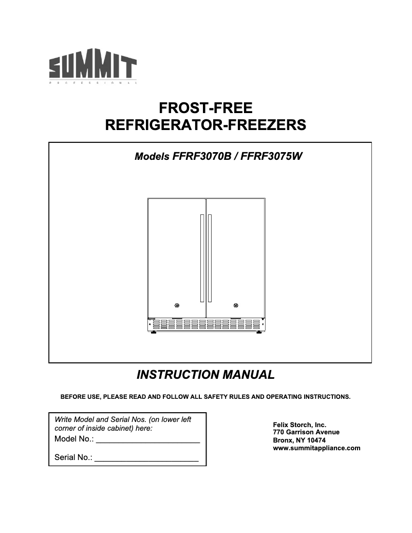 Page 1 de la notice Guide d'installation Summit FFRF3070