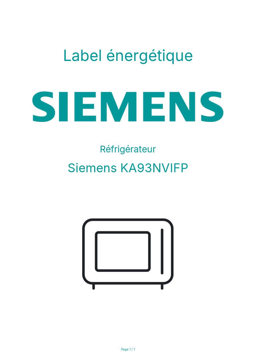 Page n°1 - Label énergétique Siemens KA93NVIFP