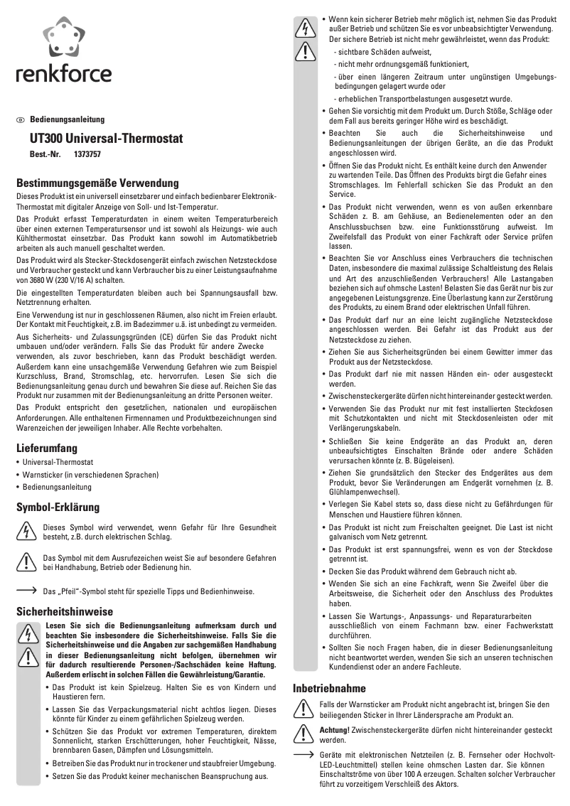 Page 1 de la notice Manuel utilisateur Renkforce UT300