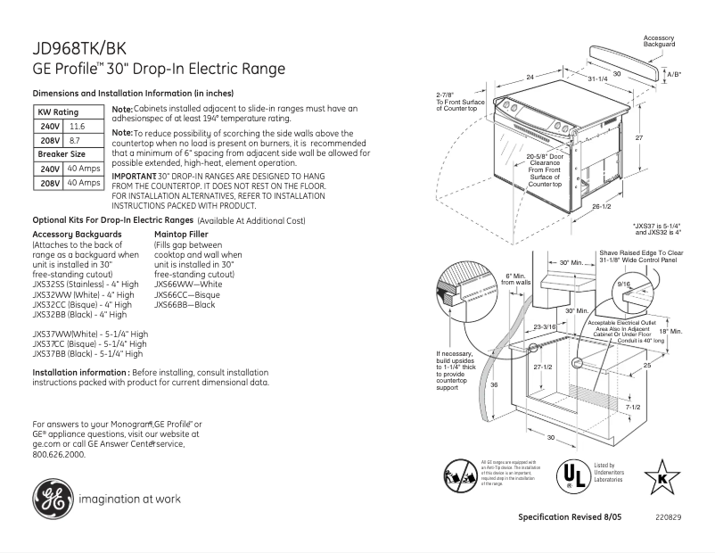 Page n°1 - Fiche technique GE Profile JD968TKWW