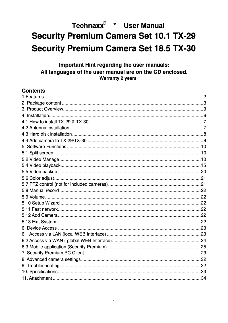 Page 1 de la notice Manuel utilisateur Technaxx TX-29