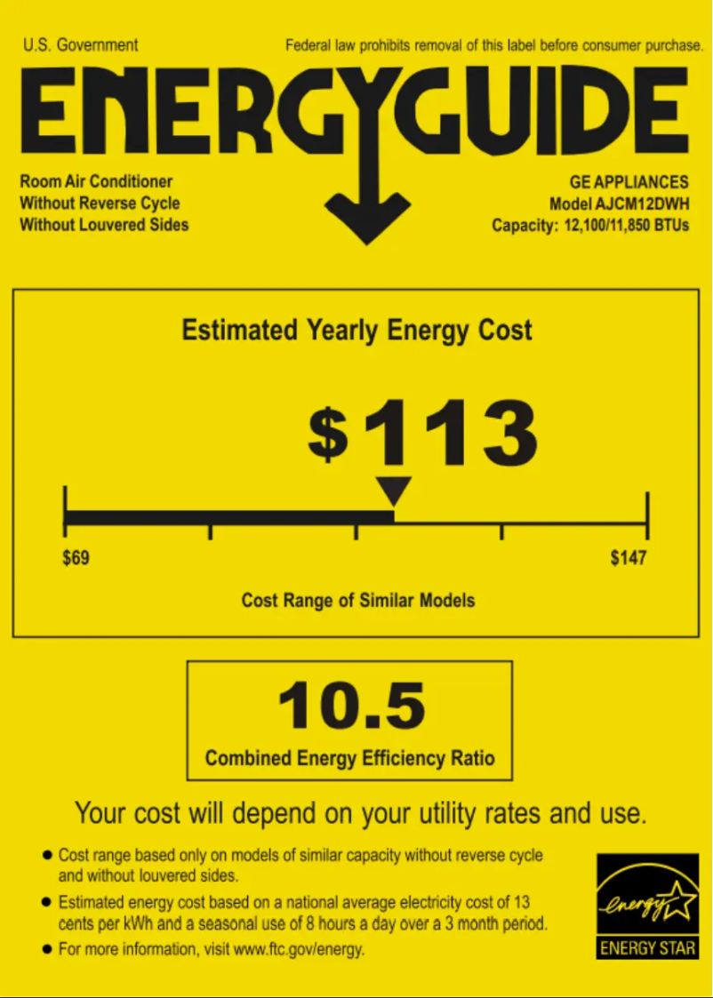 Page n°1 - Label énergétique GE AJCM12DWH