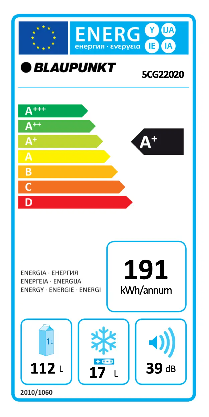Page n°1 - Label énergétique Blaupunkt 5CG 22020