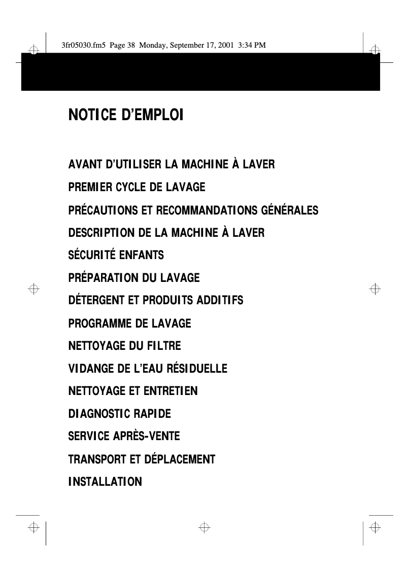 Page 1 de la notice Manuel utilisateur Whirlpool AWM 6141