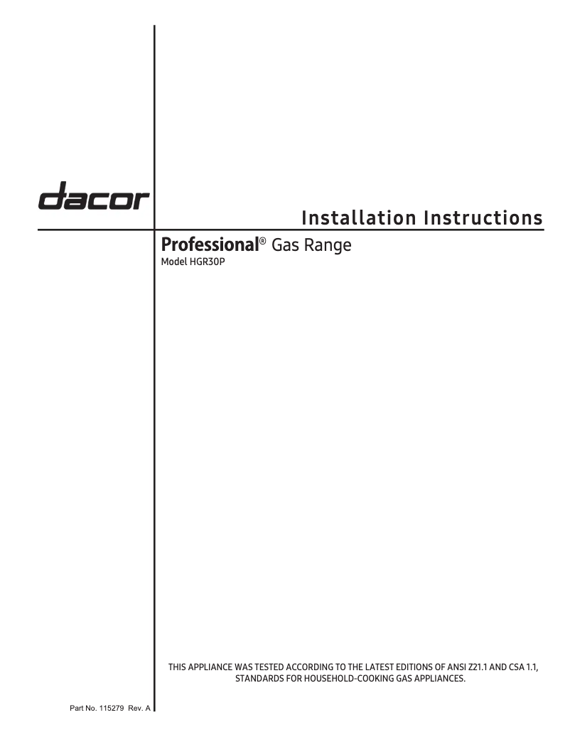 Page 1 de la notice Guide d'installation Dacor HGR30PS