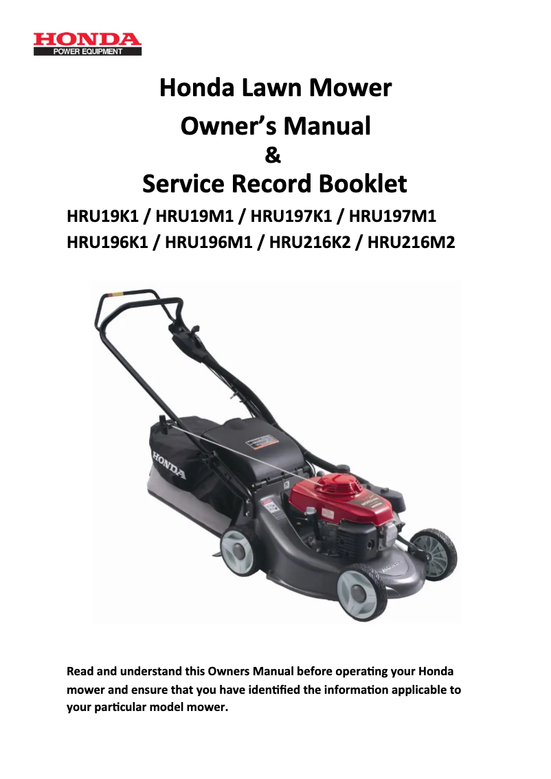 Page 1 de la notice Manuel utilisateur Honda HRU197M1