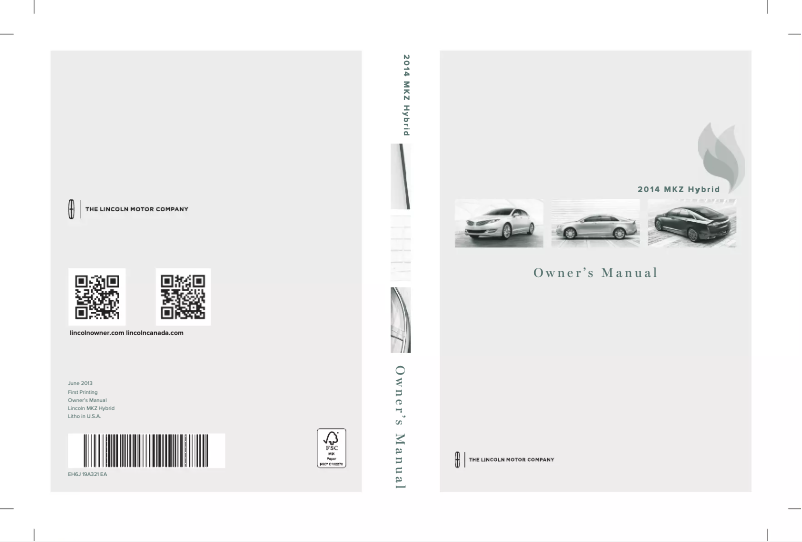 Image de la première page du manuel de l'appareil MKZ Hybrid (2014)