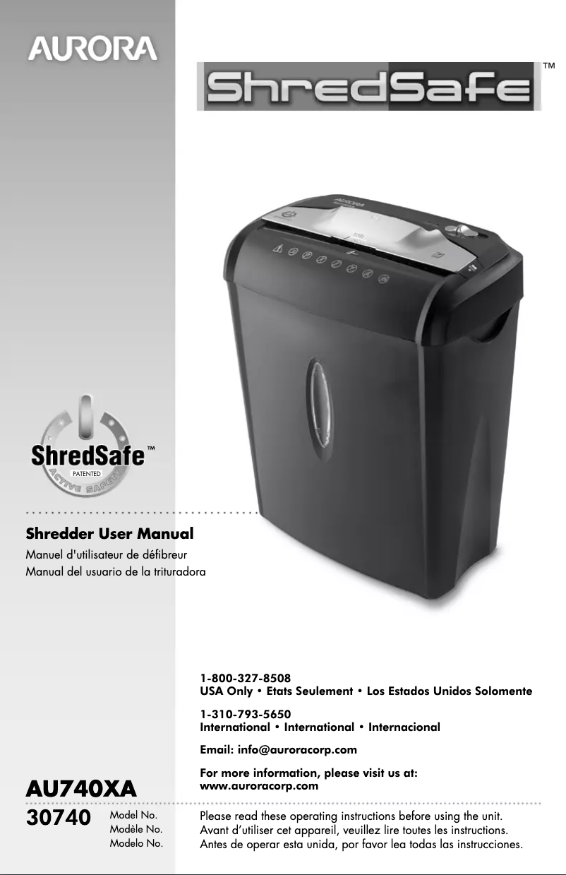 Page n°1 - Manuel utilisateur Aurora ShredSafe AU740XA