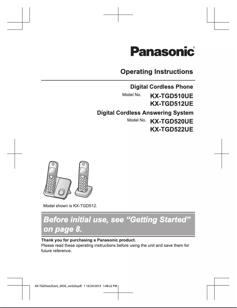 Page n°1 - Manuel utilisateur Panasonic KX-TGD520