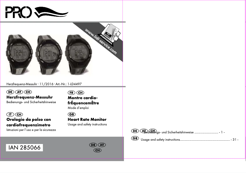 Page 1 de la notice Manuel utilisateur Crivit 1-LD4497