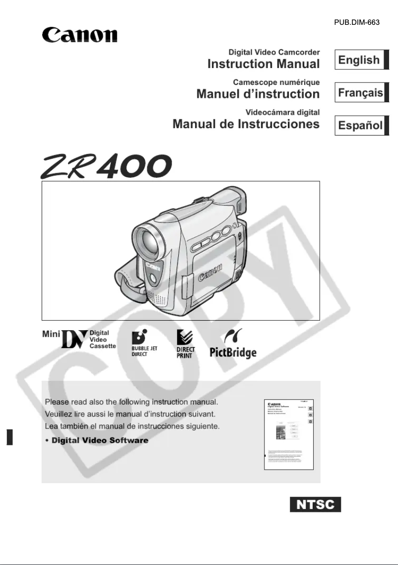 Page 1 de la notice Manuel utilisateur Canon ZR400