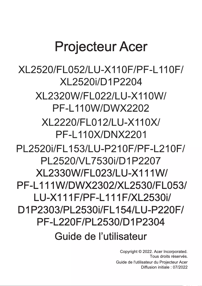 Página 1 del manual Manual de usuario Acer PL2530i
