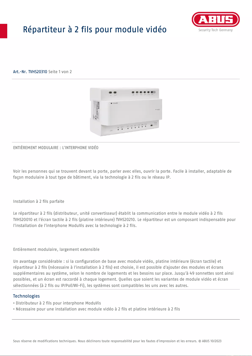 Image de la première page du manuel de l'appareil TVHS20310