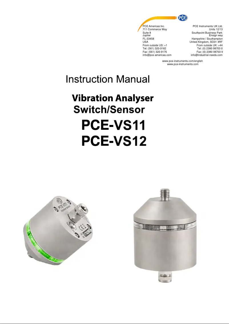 Page n°1 - Manuel utilisateur PCE Instruments PCE-VS12