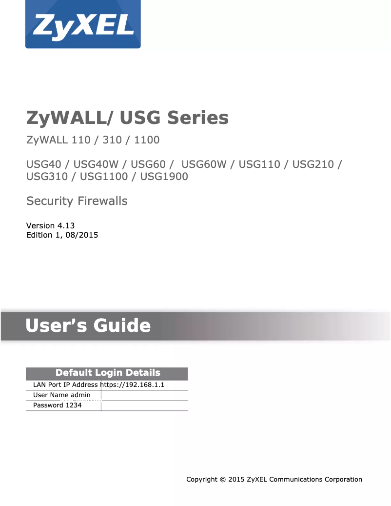 Image de la première page du manuel de l'appareil ZyWALL 310 hardware firewall
