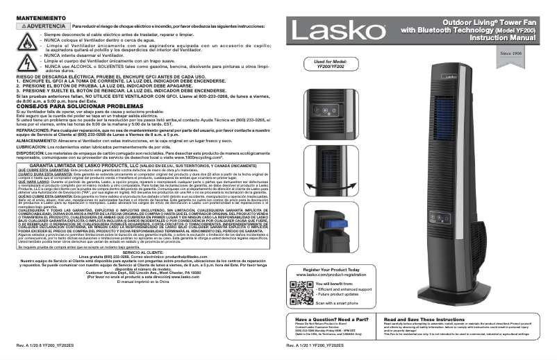 Page 1 de la notice Manuel utilisateur Lasko Living Tower YF200