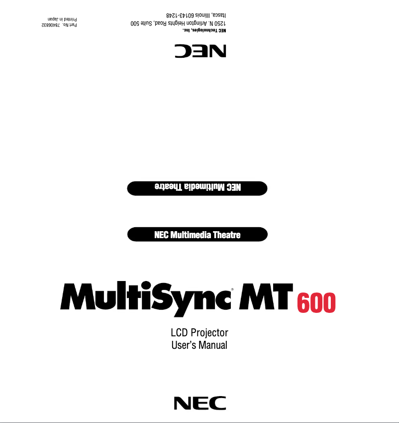 Image de la première page du manuel de l'appareil MultiSync MT600