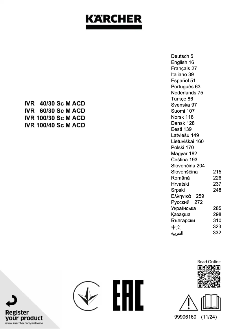 Page n°1 - Manuel utilisateur Kärcher IVR 100/30 Sc M ACD
