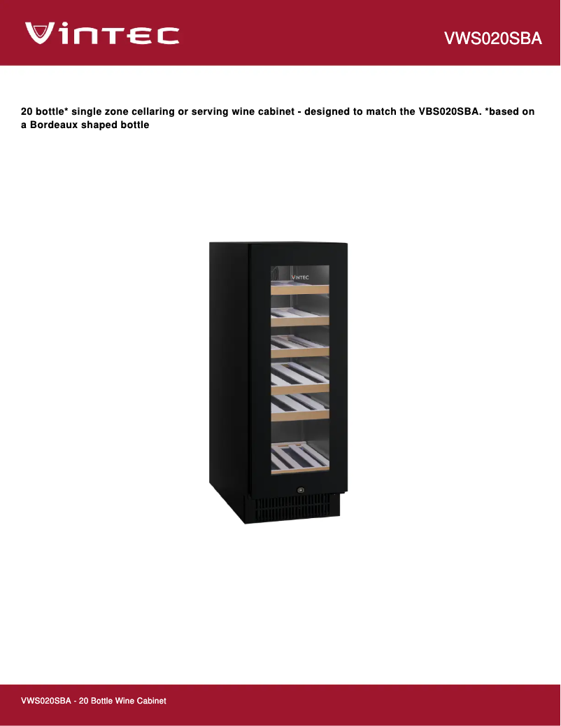 Page 1 de la notice Fiche technique Vintec VWS020SBB