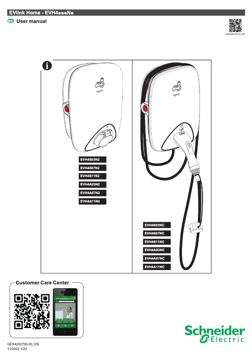 Page 1 de la notice Manuel utilisateur Schneider EVH4S03NC