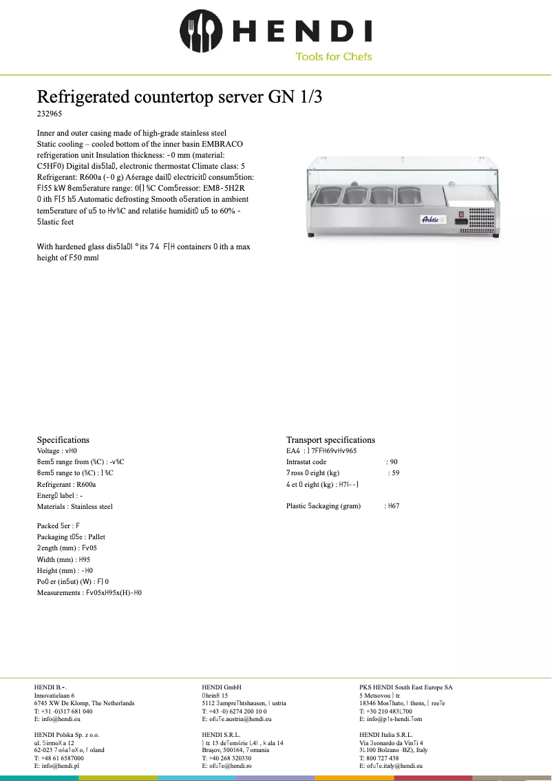 Page 1 de la notice Fiche technique Arktic 232972
