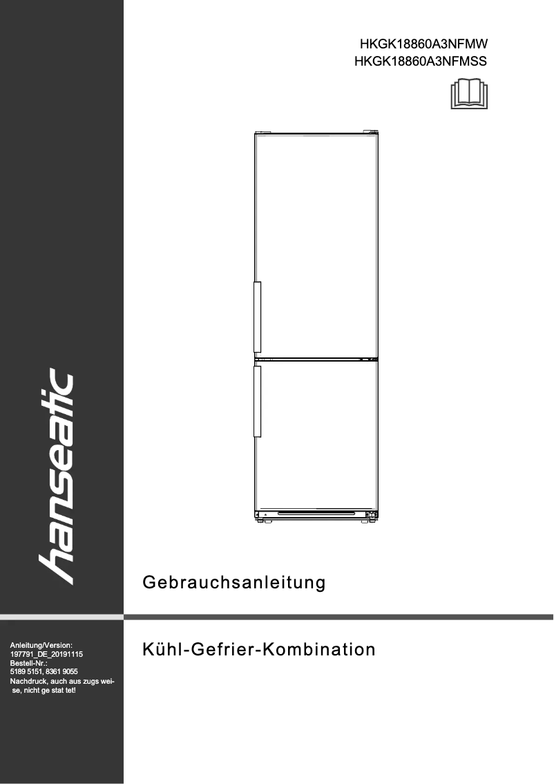 Page 1 de la notice Manuel utilisateur Hanseatic HKGK18860A3NFMW