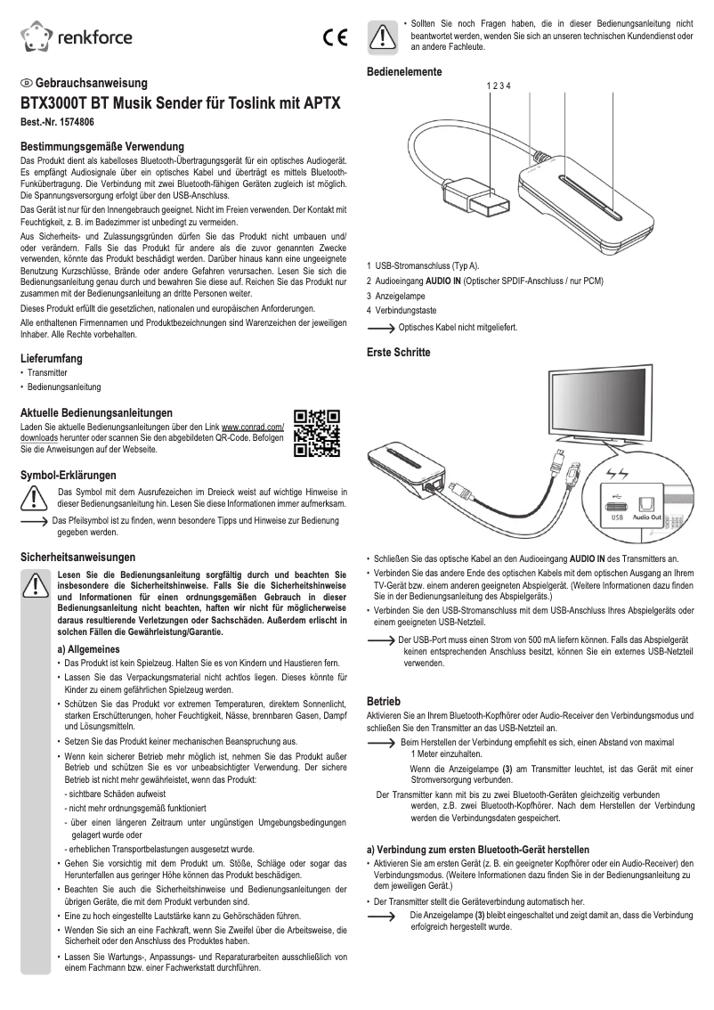 Page 1 de la notice Manuel utilisateur Renkforce BTX-3000T