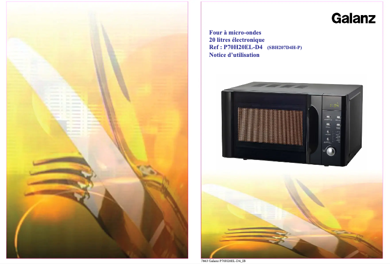 Page 1 de la notice Manuel utilisateur Galanz P70H20EL-D4