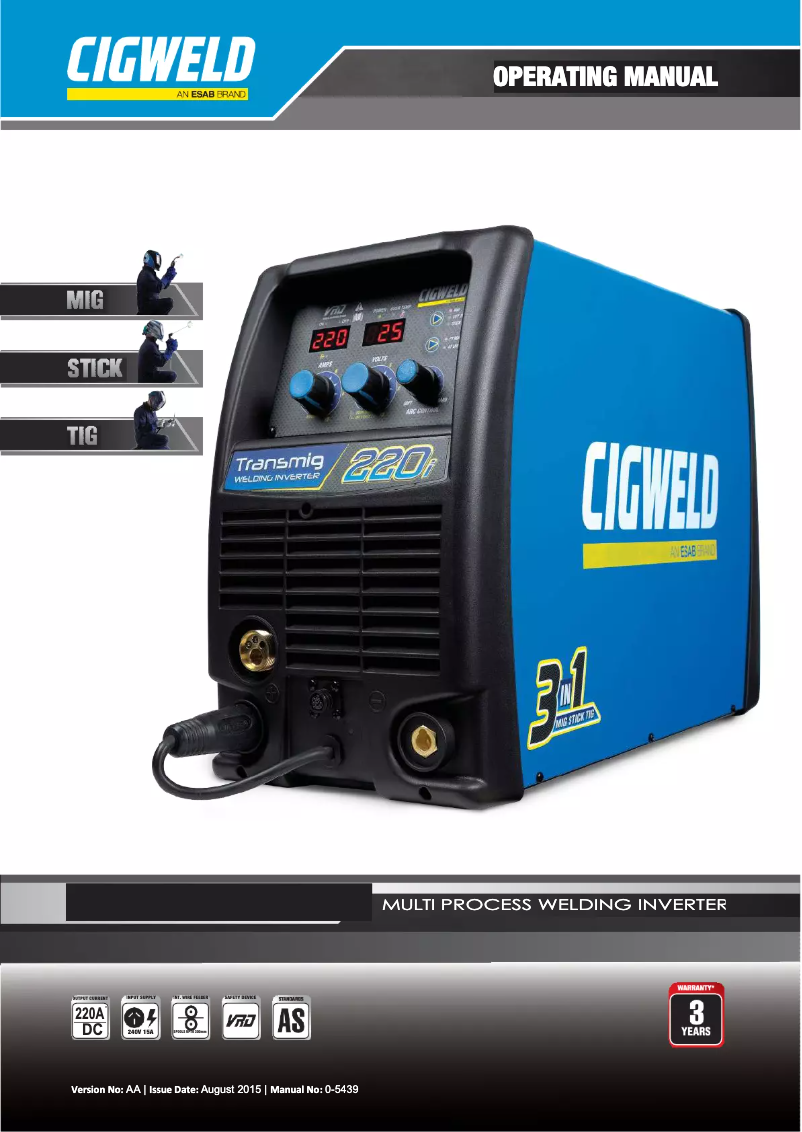 Page 1 de la notice Manuel utilisateur Cigweld Transmig 220i