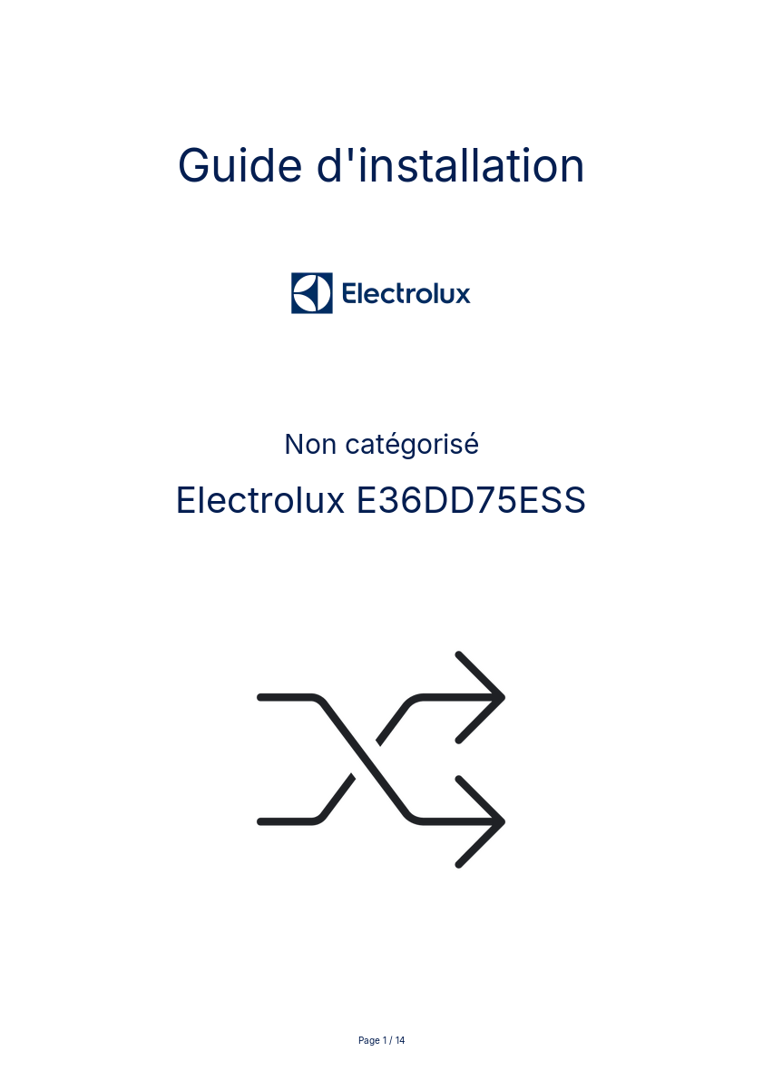 Page n°1 - Guide d'installation Electrolux E36DD75ESS