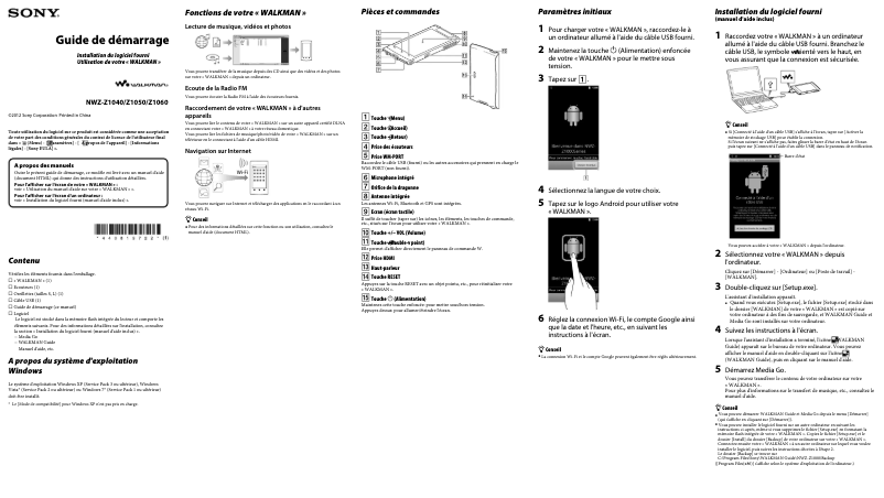 Image de la première page du manuel de l'appareil NWZ-Z1040