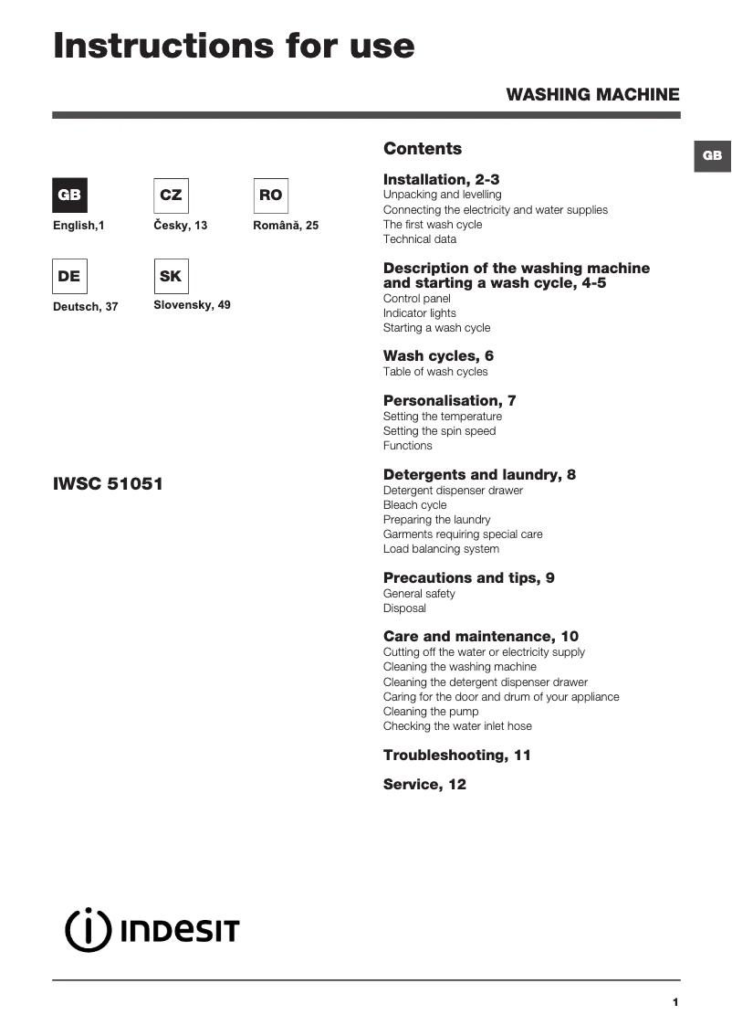 Image de la première page du manuel de l'appareil IWSC 51051 C ECO EU