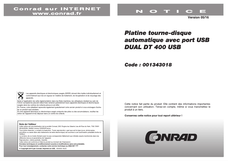 Page n°1 - Manuel utilisateur Dual DT 400