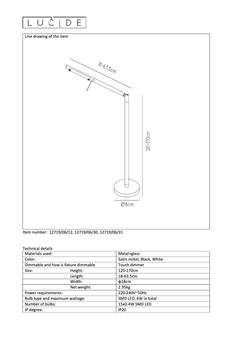 Page n°1 - Manuel utilisateur Lucide Bergamo 12719/06/12