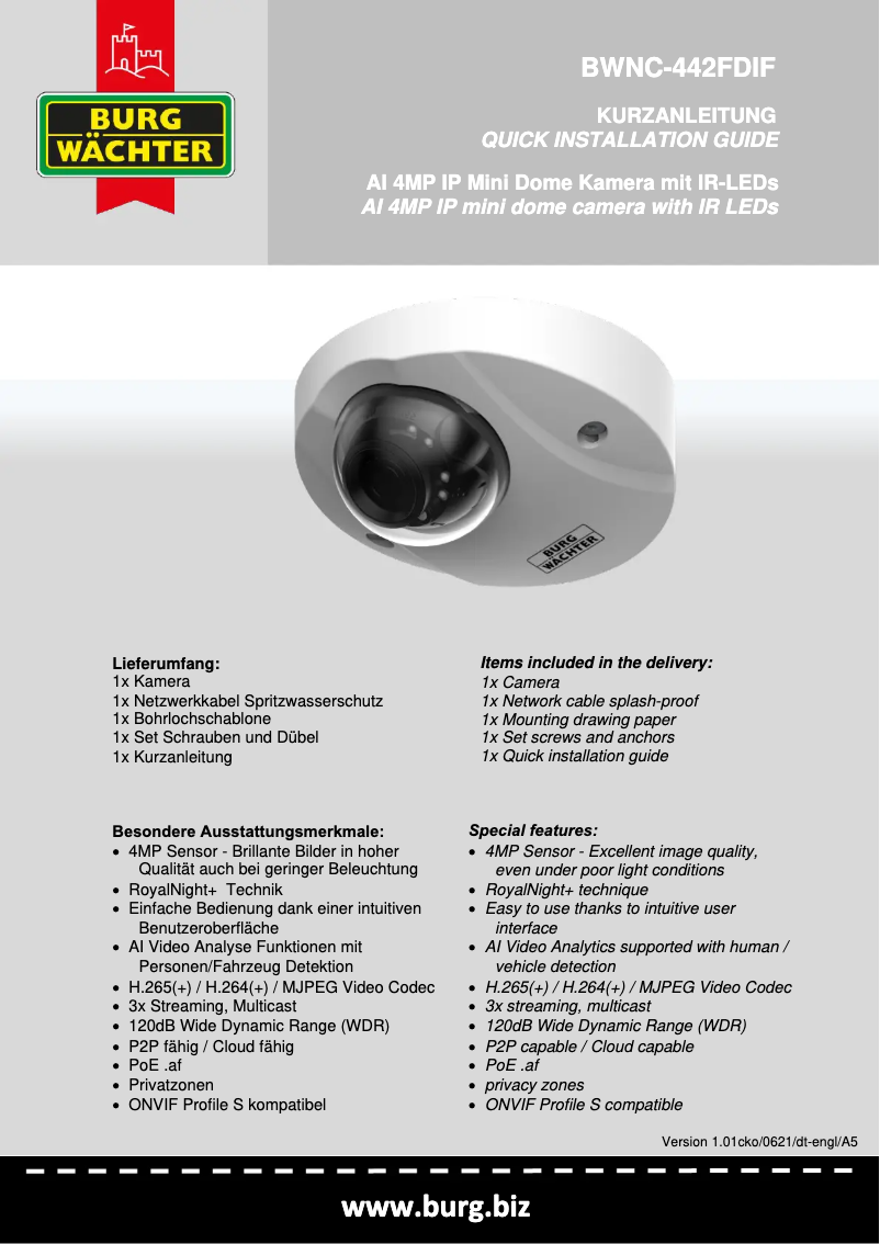 Page 1 de la notice Manuel utilisateur Burg Wächter BWNC-442FDIF