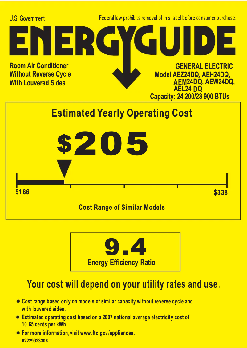 Página 1 del manual Etiqueta energética GE AEH24DQ