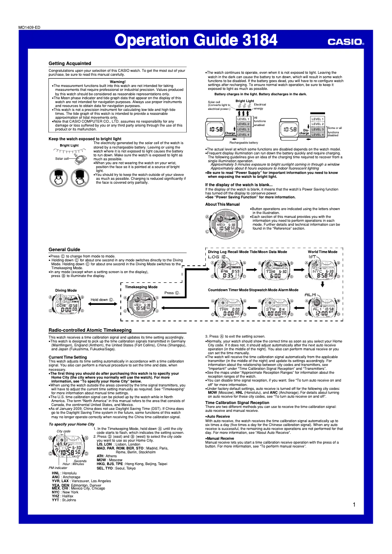 Page n°1 - Manuel utilisateur Casio G-Shock GWF-1035F-1DR