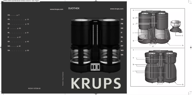 Page n°1 - Manuel utilisateur Krups Duothek KM8508