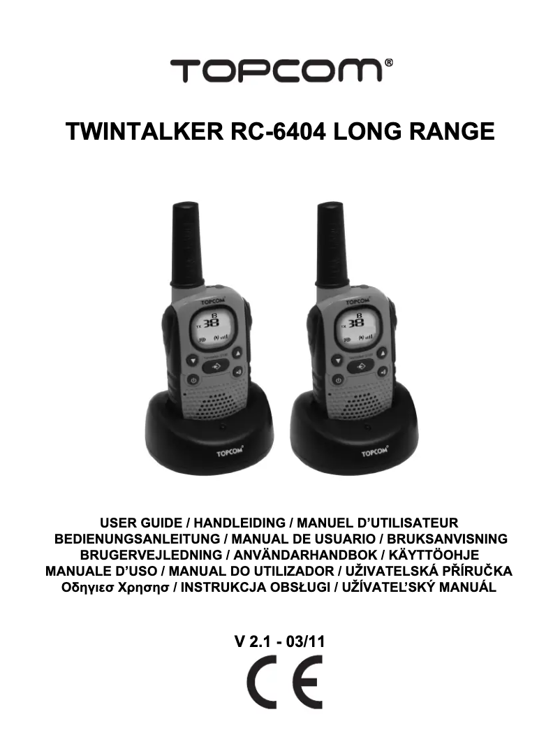 Page n°1 - Manuel utilisateur Topcom Twintalker 9100