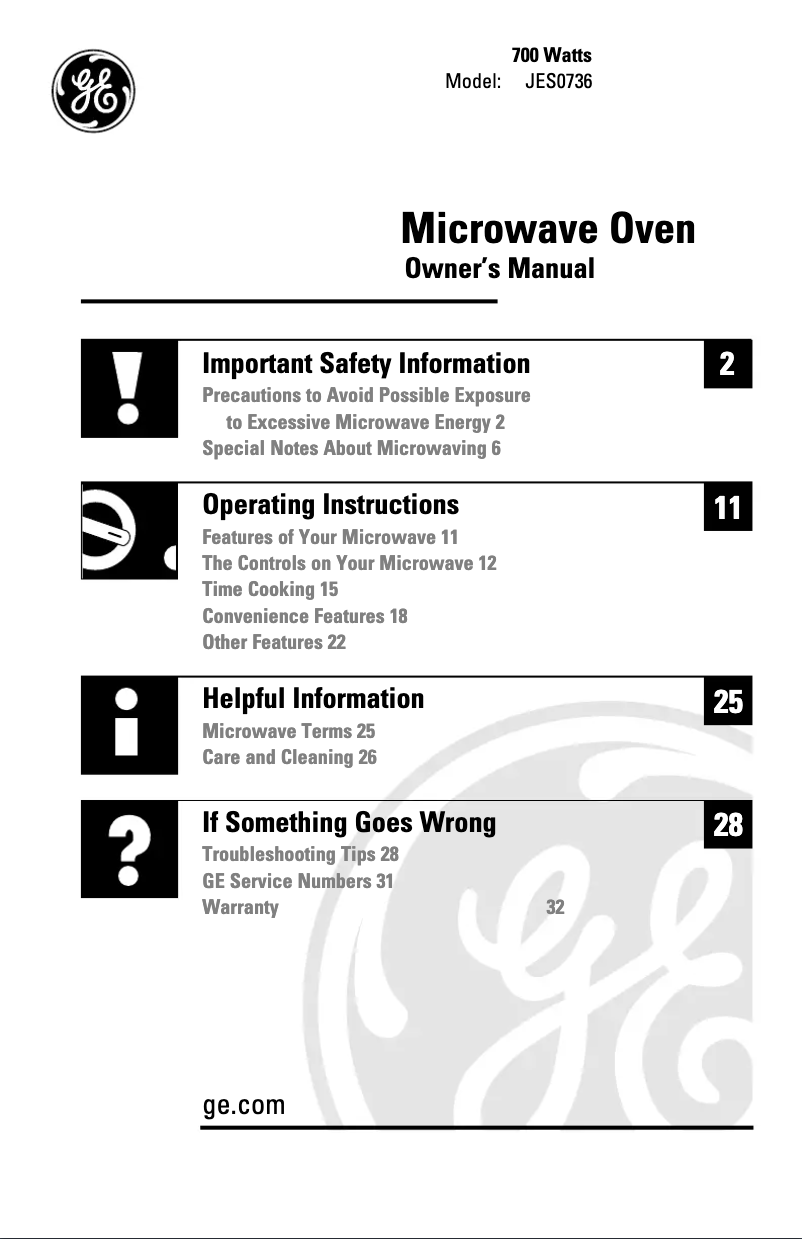 Page 1 de la notice Manuel utilisateur GE jes0736smss