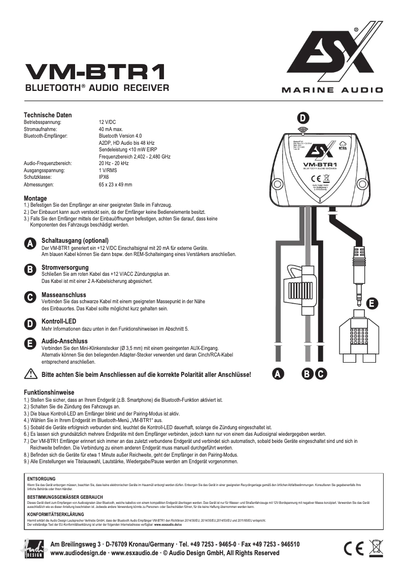 Page n°1 - Manuel utilisateur ESX VM-BTR1