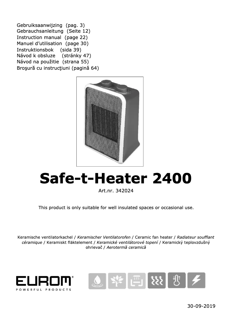 Page n°1 - Manuel utilisateur Eurom Safe-t-Heater 2400