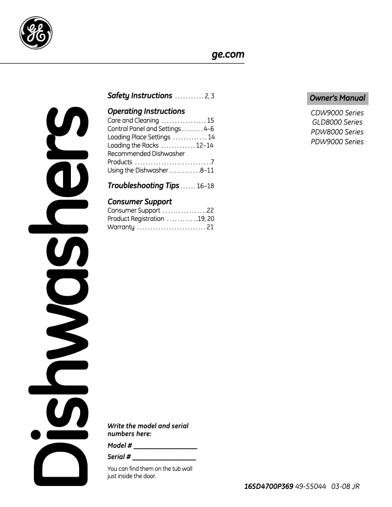 Page 1 of the manual Use and Maintenance Manual GE GLD8700NWW