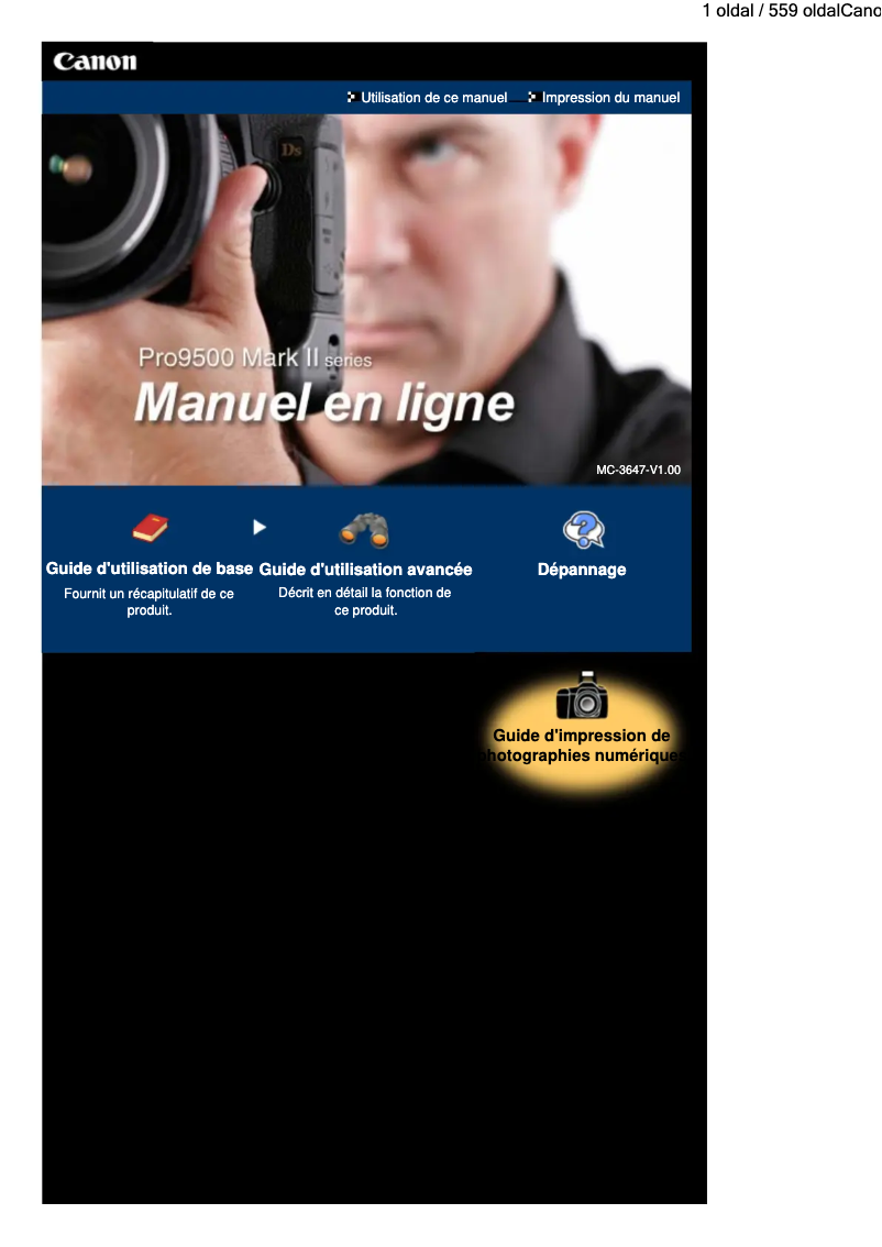 Page 1 de la notice Manuel utilisateur Canon PIXMA Pro 9500 Mark II