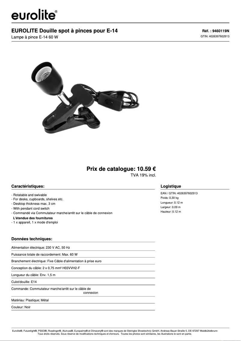 Page n°1 - Fiche technique Eurolite E-14